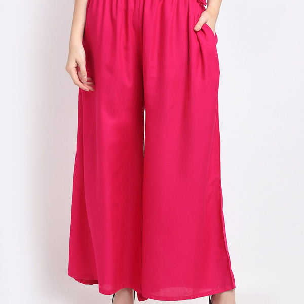 TAG 7 Women Pink Flared Palazzos - Distacart