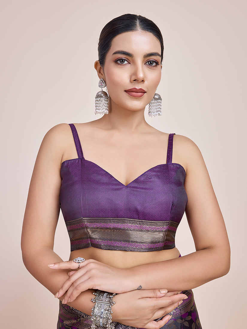 Monjolika Fashion Banarasi Satin Silk Dark Purple Weaving Designer Saree - Distacart