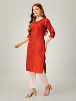 Thumbnail for Malishka Women's Embroidered Cotton Blend Kurta Pant Set-Brown - Distacart