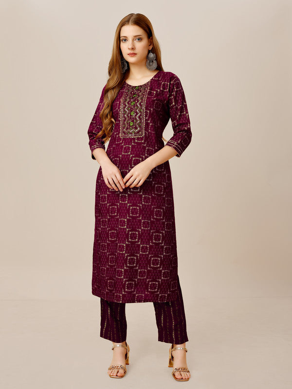 Malishka Women's Embroidered Rayon Kurta Pant Set-Purple - Distacart