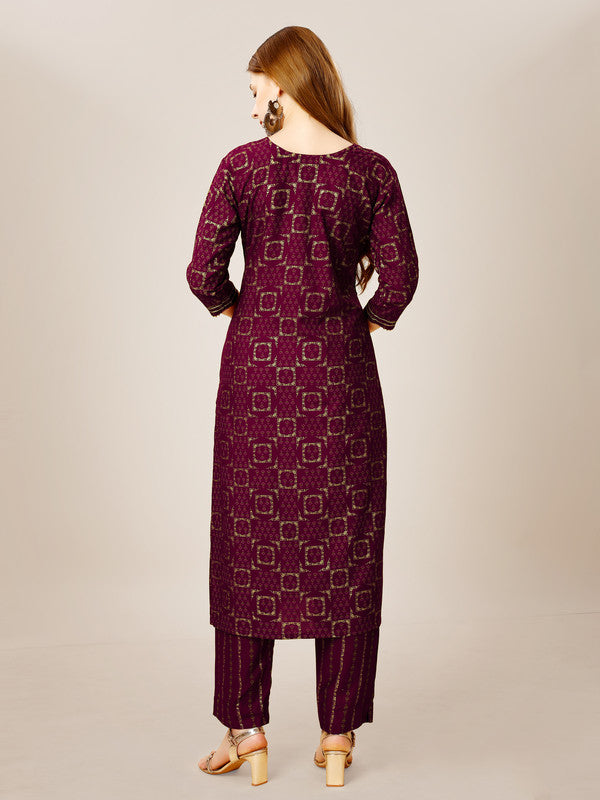 Malishka Women's Embroidered Rayon Kurta Pant Set-Purple - Distacart