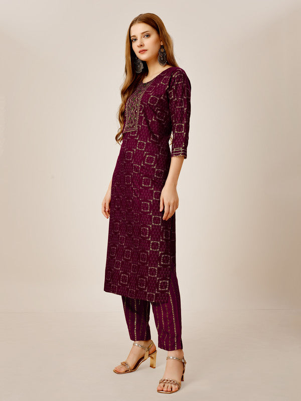 Malishka Women's Embroidered Rayon Kurta Pant Set-Purple - Distacart