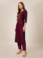 Thumbnail for Malishka Women's Embroidered Rayon Kurta Pant Set-Purple - Distacart