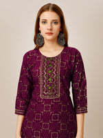 Thumbnail for Malishka Women's Embroidered Rayon Kurta Pant Set-Purple - Distacart