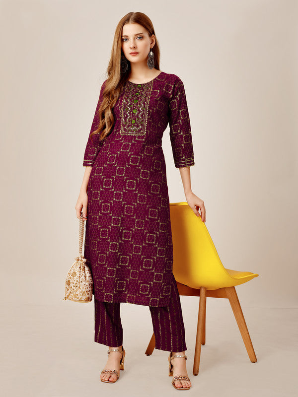 Malishka Women's Embroidered Rayon Kurta Pant Set-Purple - Distacart