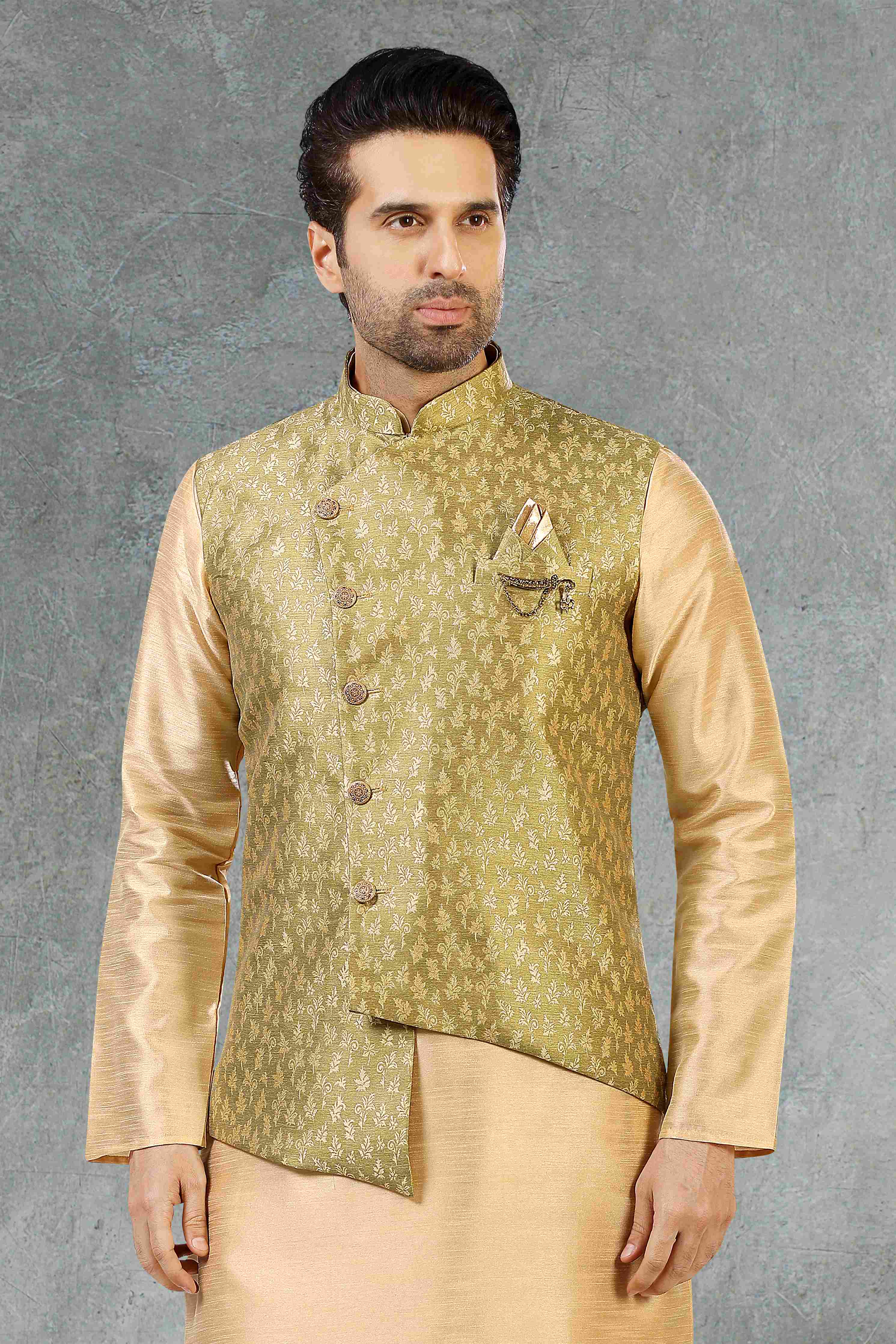 Raivat Ethnic Jacquard Banarasi Silk Woven Work 3 Pics Jacket Set In Light Green Colour - Distacart