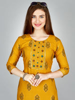 Thumbnail for Malishka Women's Embroidered Rayon Kurta Pant Set-Yellow - Distacart