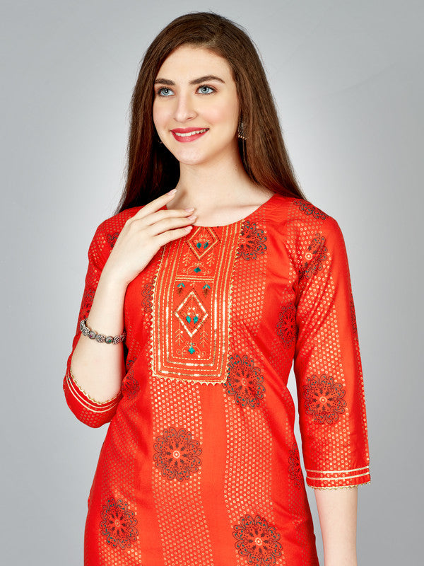 Malishka Women's Embroidered Rayon Kurta Pant Set-Orange - Distacart