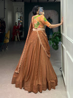Thumbnail for Lorenvalley Fashion Brown Crushed Silk Plain Lehenga Choli with Dupatta