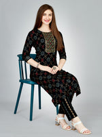 Thumbnail for Malishka Women's Embroidered Rayon Kurta Pant Set-Black - Distacart