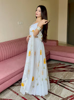 Thumbnail for Lorenvalley Fashion White Organza with Hand-painted Floral Design Lehenga Choli with Dupatta