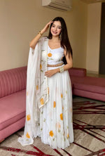 Thumbnail for Lorenvalley Fashion White Organza with Hand-painted Floral Design Lehenga Choli with Dupatta