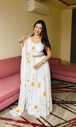 Thumbnail for Lorenvalley Fashion White Organza with Hand-painted Floral Design Lehenga Choli with Dupatta