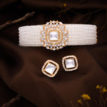 Thumbnail for Tehzeeb Creations Brass Gold-Polished Gold, White, White Jewel Set   - Distacart