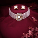 Thumbnail for Tehzeeb Creations Brass Gold-Polished Gold, White, White Jewel Set   - Distacart