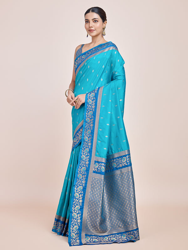 Monjolika Fashion Sky Blue Banarasi Silk In Satin Is Classy Embellished With Golden Zari Work Saree - Distacart