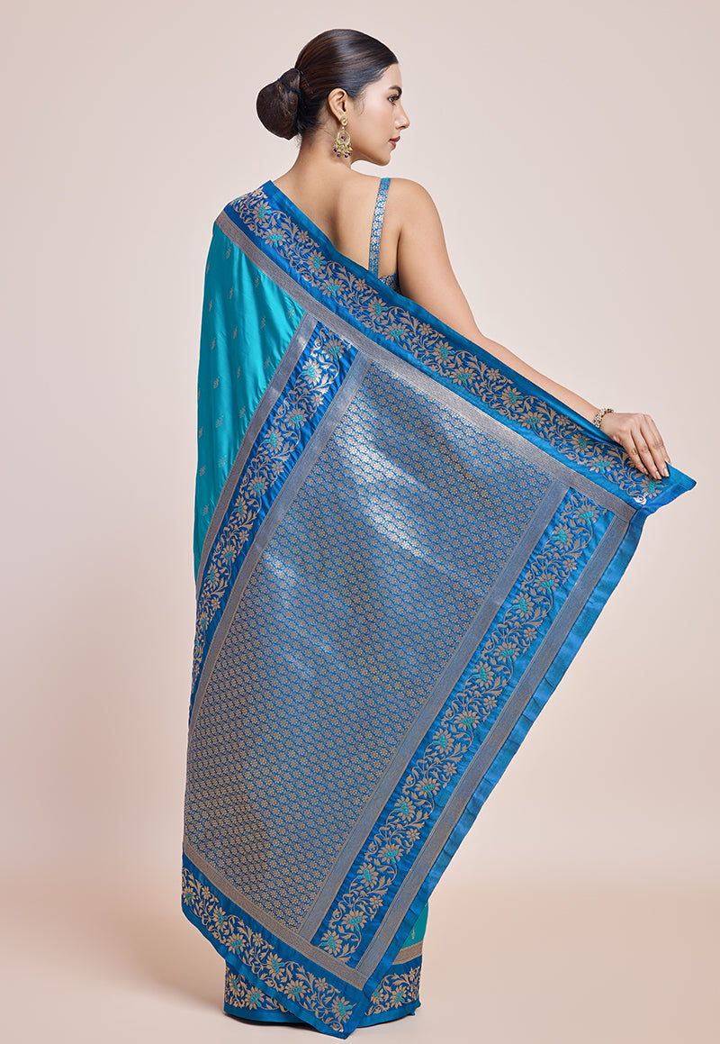 Monjolika Fashion Sky Blue Banarasi Silk In Satin Is Classy Embellished With Golden Zari Work Saree - Distacart