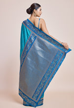 Thumbnail for Monjolika Fashion Sky Blue Banarasi Silk In Satin Is Classy Embellished With Golden Zari Work Saree - Distacart
