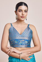 Thumbnail for Monjolika Fashion Sky Blue Banarasi Silk In Satin Is Classy Embellished With Golden Zari Work Saree - Distacart