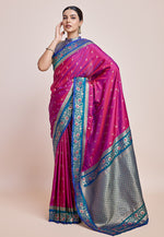 Thumbnail for Monjolika Fashion Magenta Banarasi Silk In Satin Is Classy Embellished With Golden Zari Work Saree - Distacart