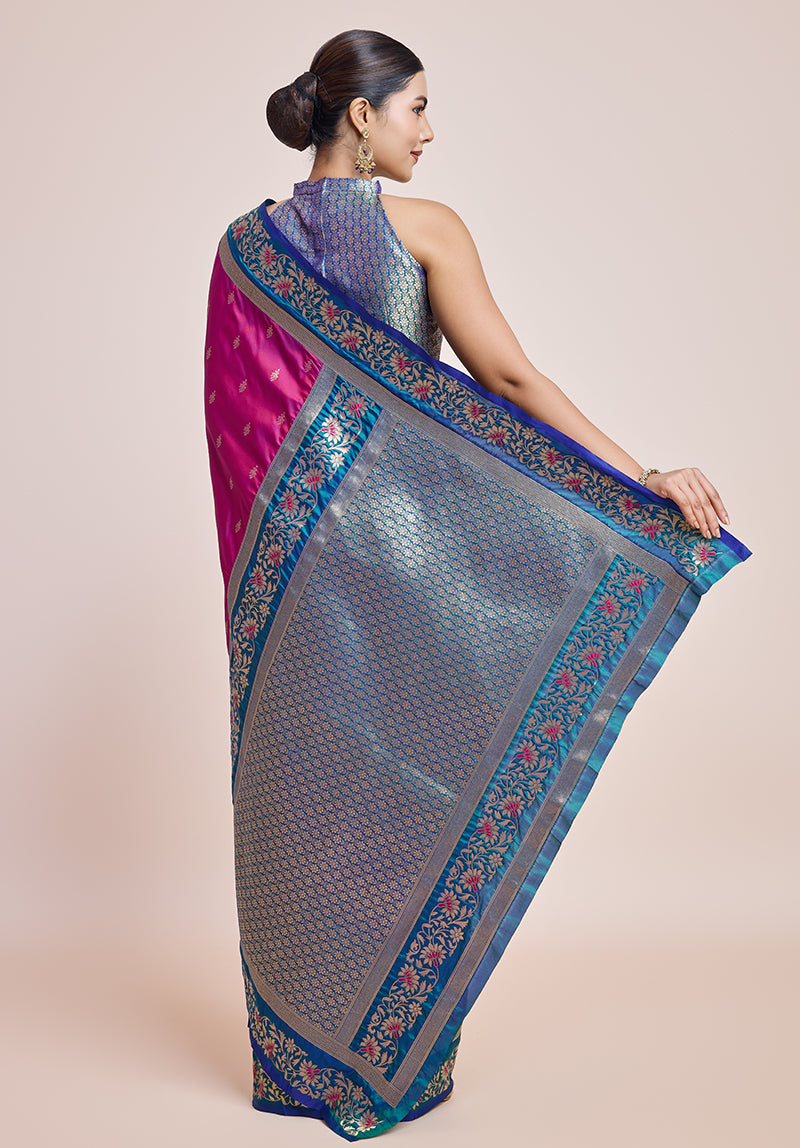 Monjolika Fashion Magenta Banarasi Silk In Satin Is Classy Embellished With Golden Zari Work Saree - Distacart