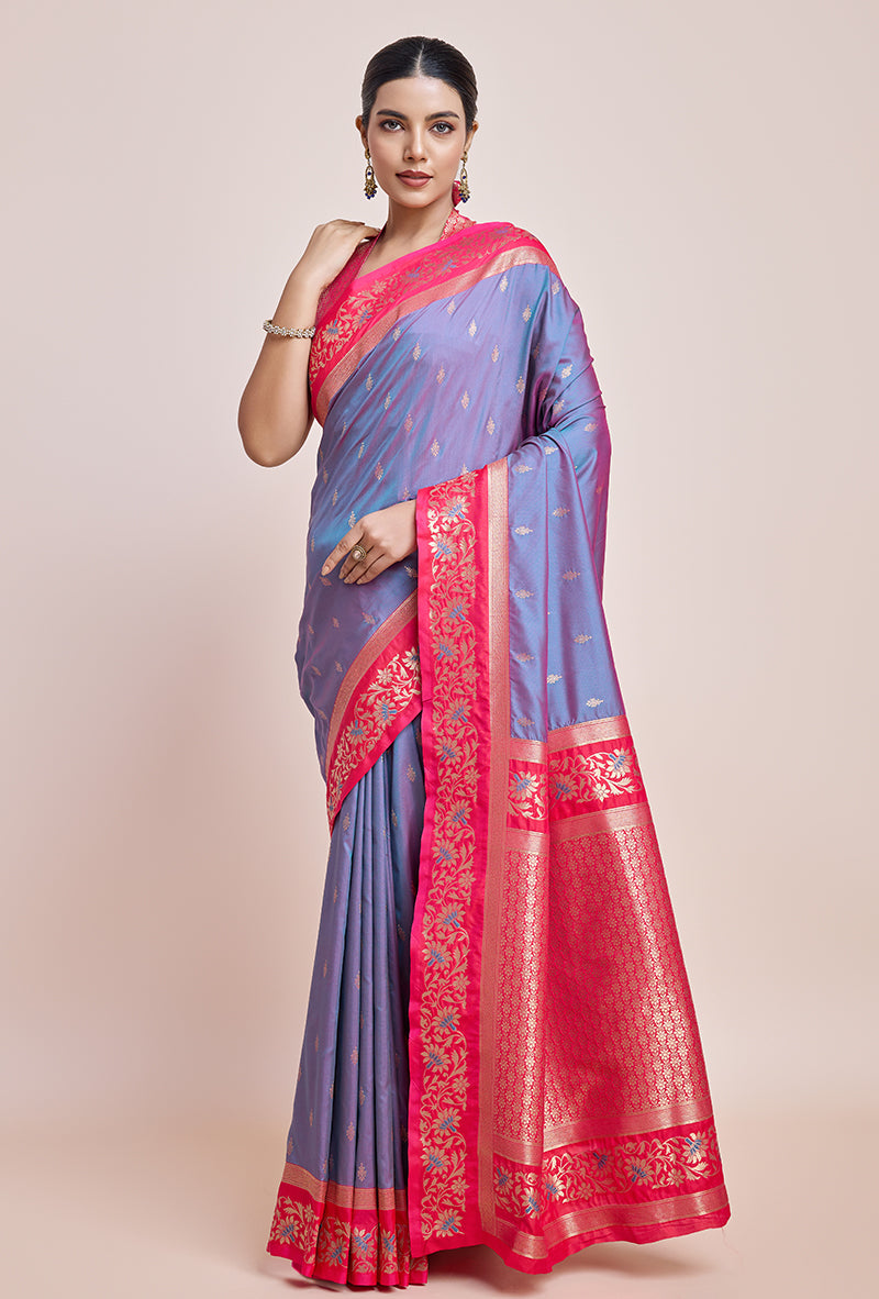 Monjolika Fashion Violet Banarasi Silk In Satin Is Classy Embellished With Golden Zari Work Saree - Distacart