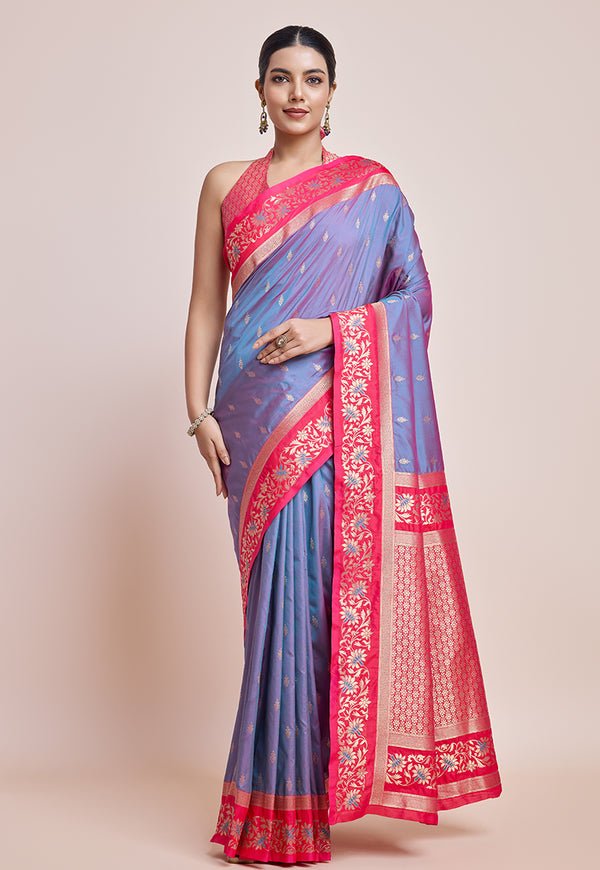Monjolika Fashion Violet Banarasi Silk In Satin Is Classy Embellished With Golden Zari Work Saree - Distacart