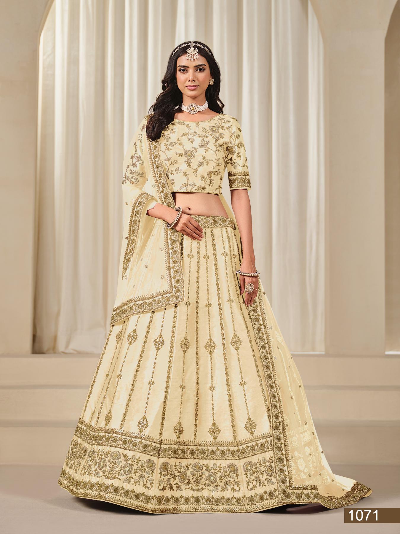 Anaita Cream Embroidered Heavy Art Silk Designer Lehenga With Blouse - Distacart