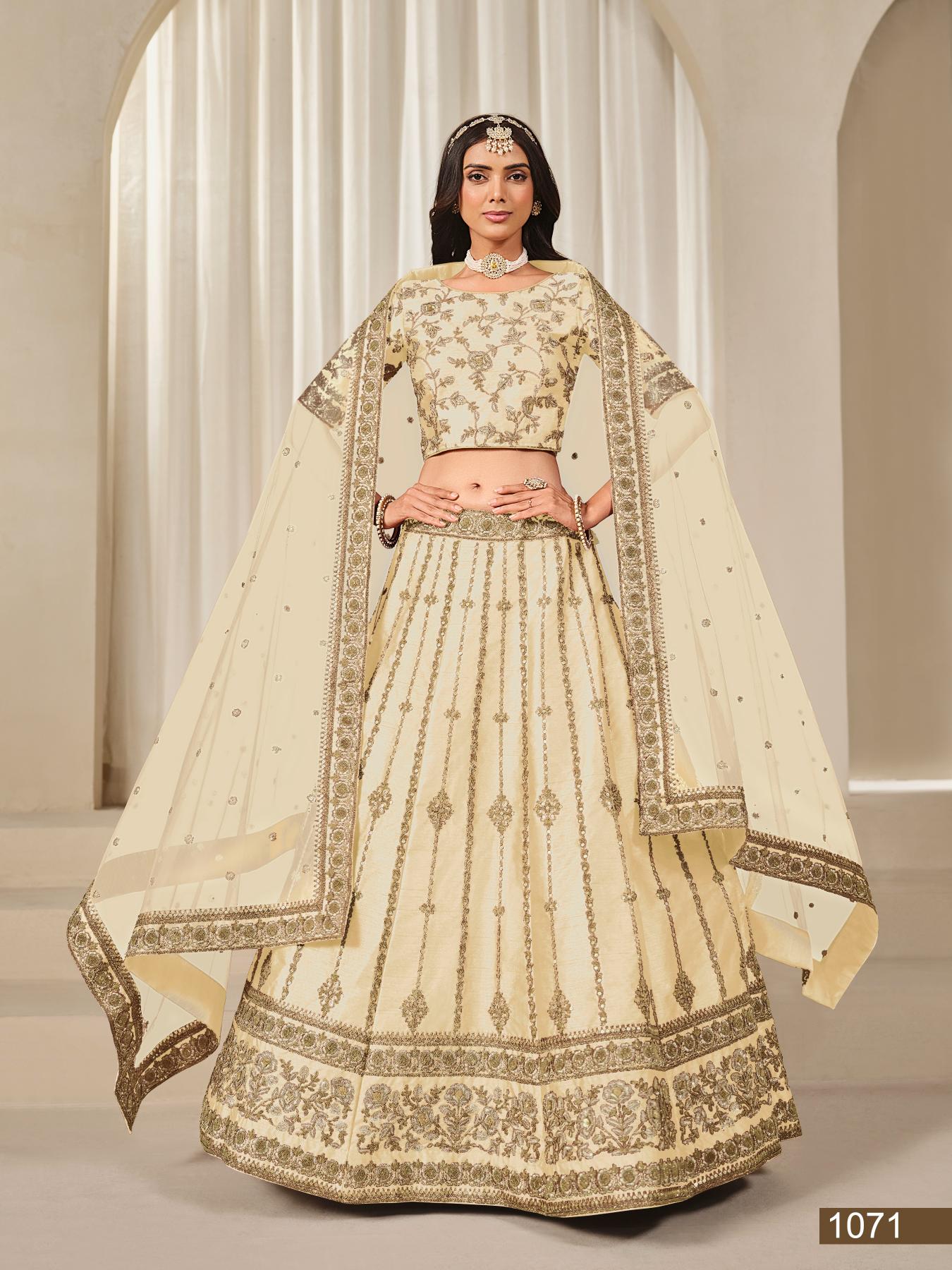 Anaita Cream Embroidered Heavy Art Silk Designer Lehenga With Blouse - Distacart