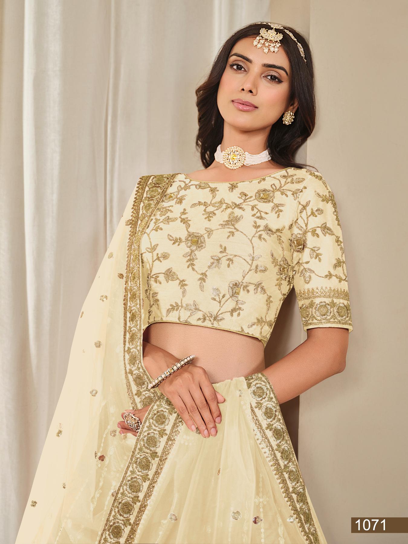 Anaita Cream Embroidered Heavy Art Silk Designer Lehenga With Blouse - Distacart