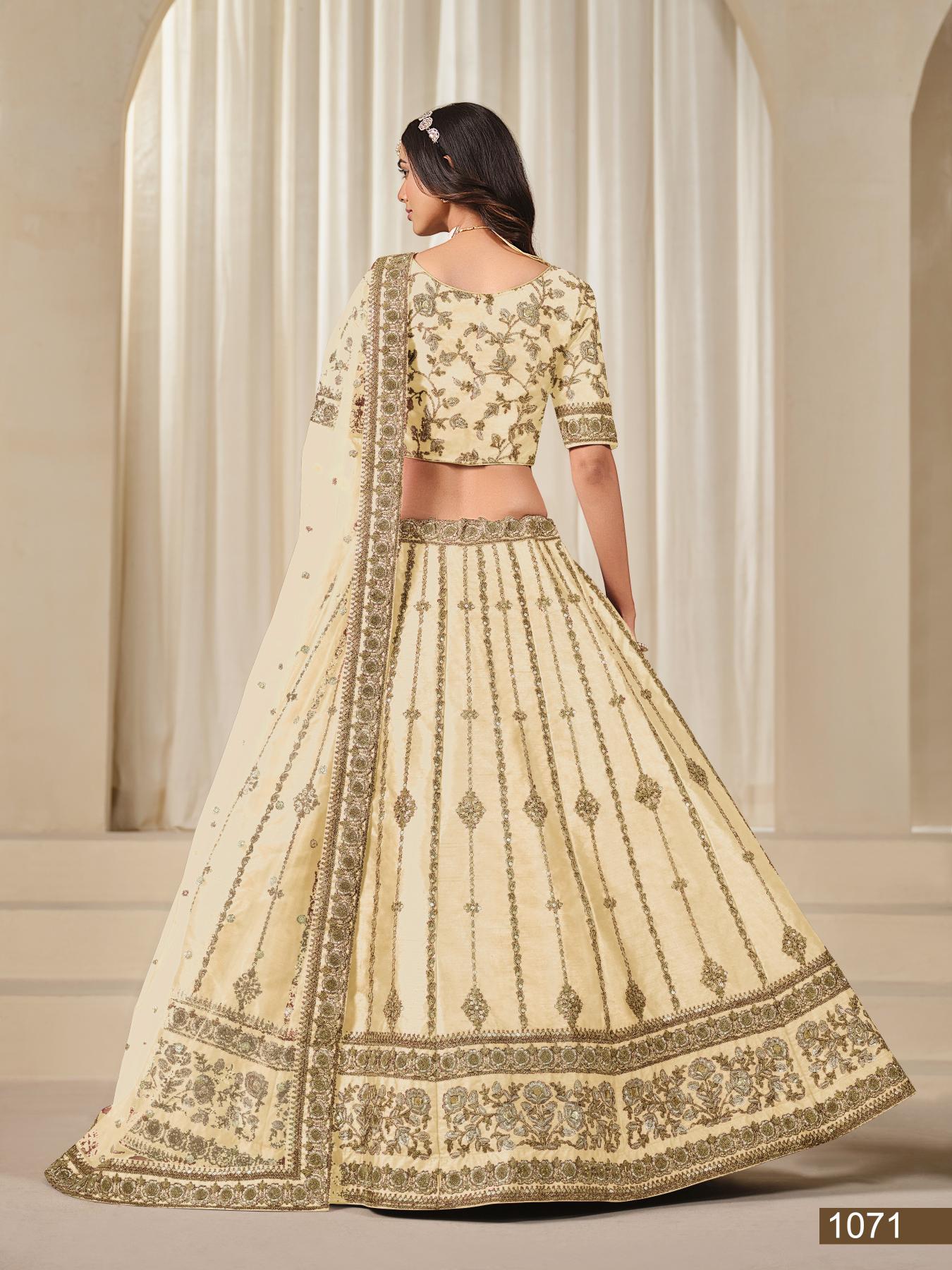 Anaita Cream Embroidered Heavy Art Silk Designer Lehenga With Blouse - Distacart
