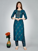 Thumbnail for Malishka Women's Embroidered Rayon Kurta Pant Set-Dark Blue - Distacart