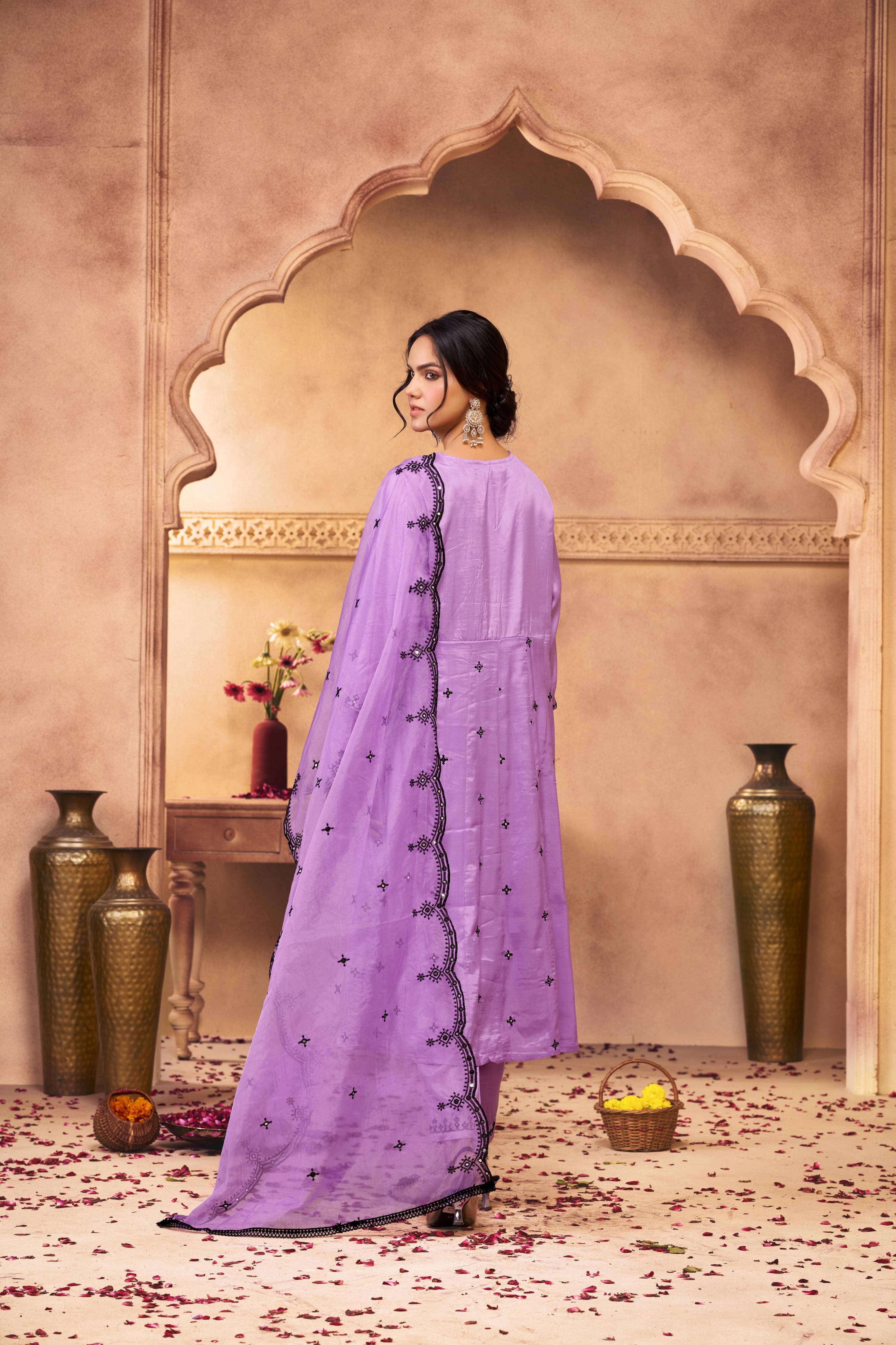 BulBul Ruqaiya Muslin Purple Kurta Set With Dupatta