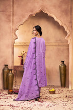 Thumbnail for BulBul Ruqaiya Muslin Purple Kurta Set With Dupatta