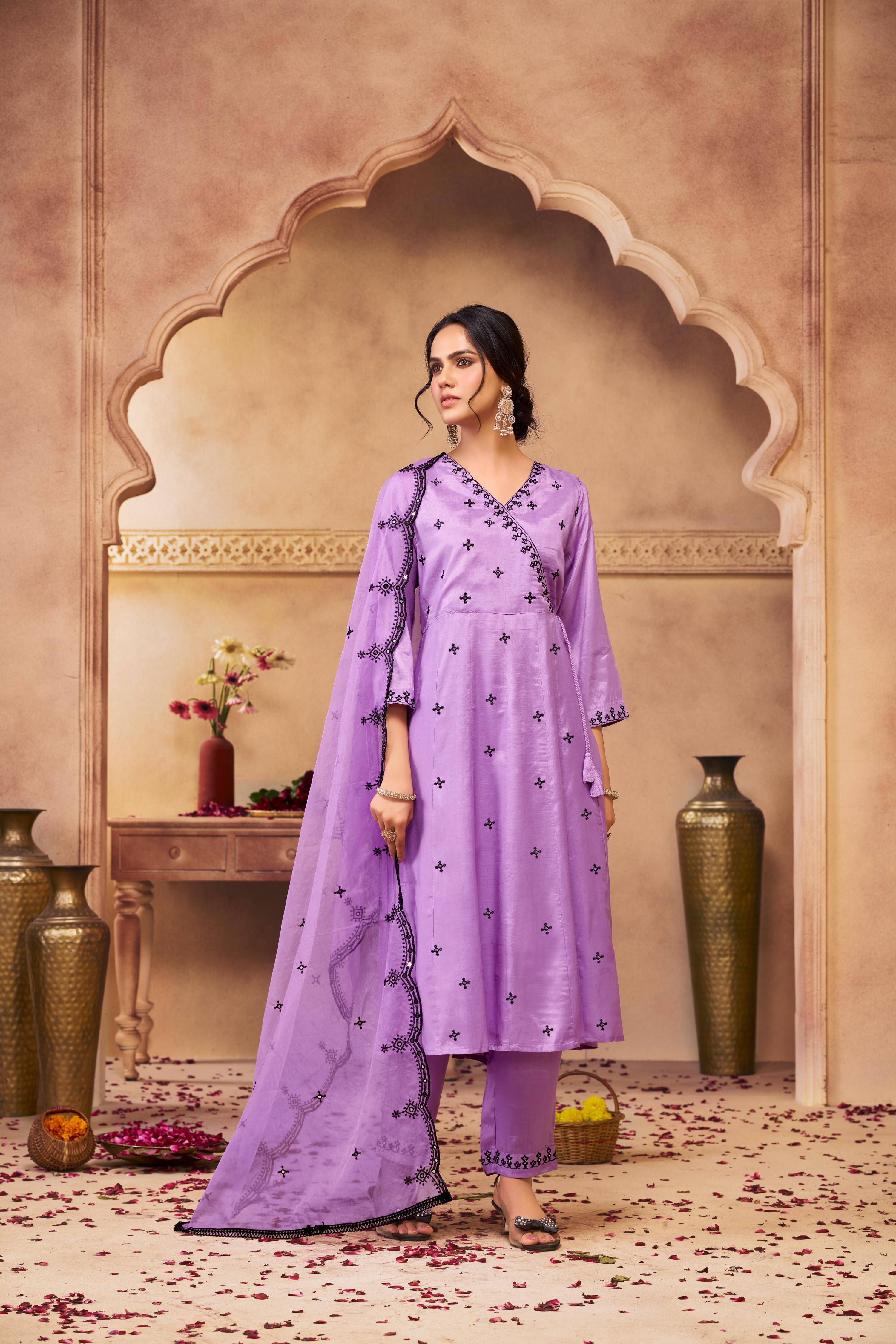 BulBul Ruqaiya Muslin Purple Kurta Set With Dupatta