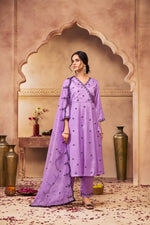 Thumbnail for BulBul Ruqaiya Muslin Purple Kurta Set With Dupatta