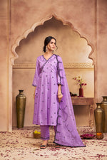 Thumbnail for BulBul Ruqaiya Muslin Purple Kurta Set With Dupatta