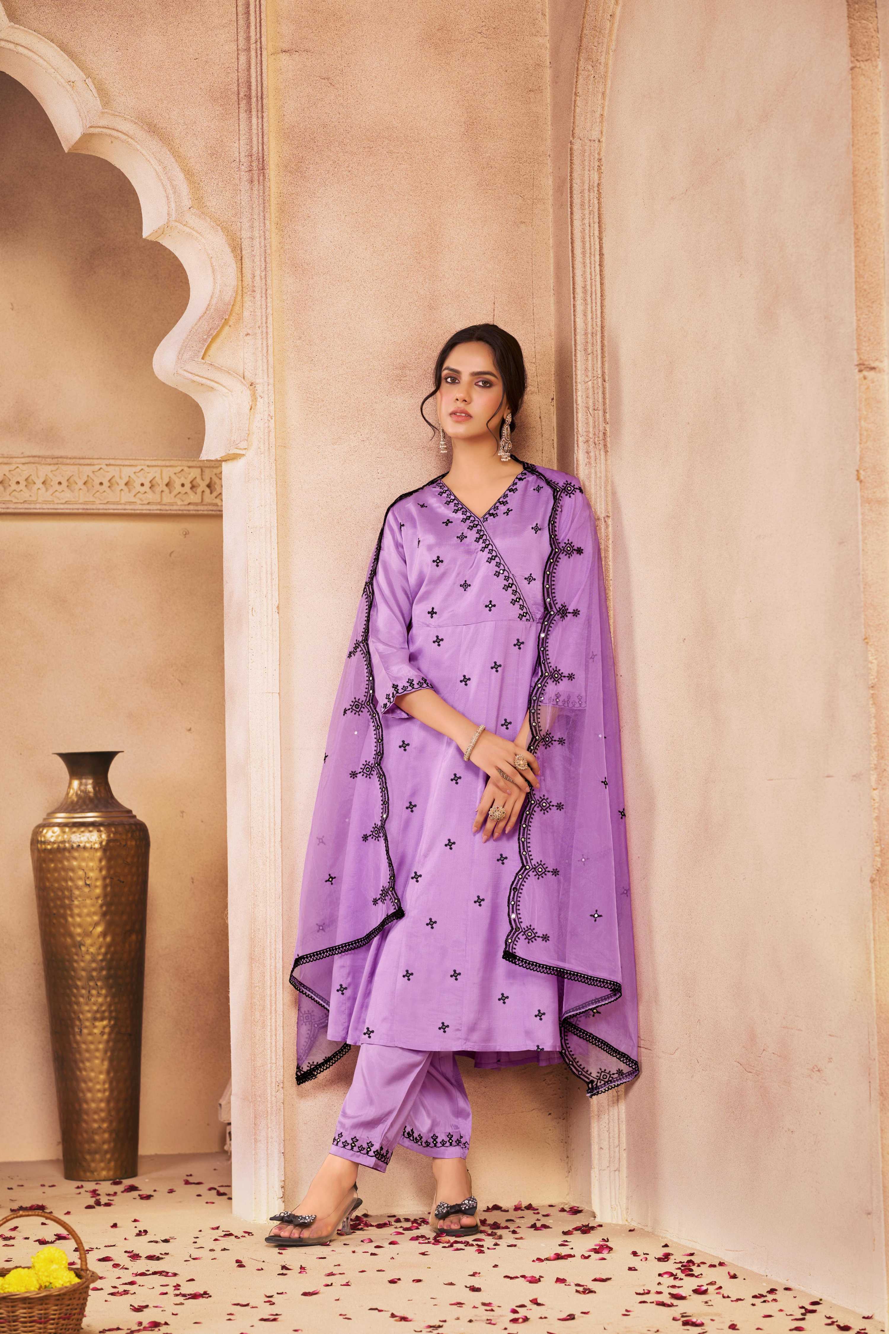 BulBul Ruqaiya Muslin Purple Kurta Set With Dupatta