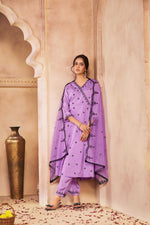 Thumbnail for BulBul Ruqaiya Muslin Purple Kurta Set With Dupatta