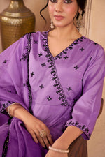 Thumbnail for BulBul Ruqaiya Muslin Purple Kurta Set With Dupatta