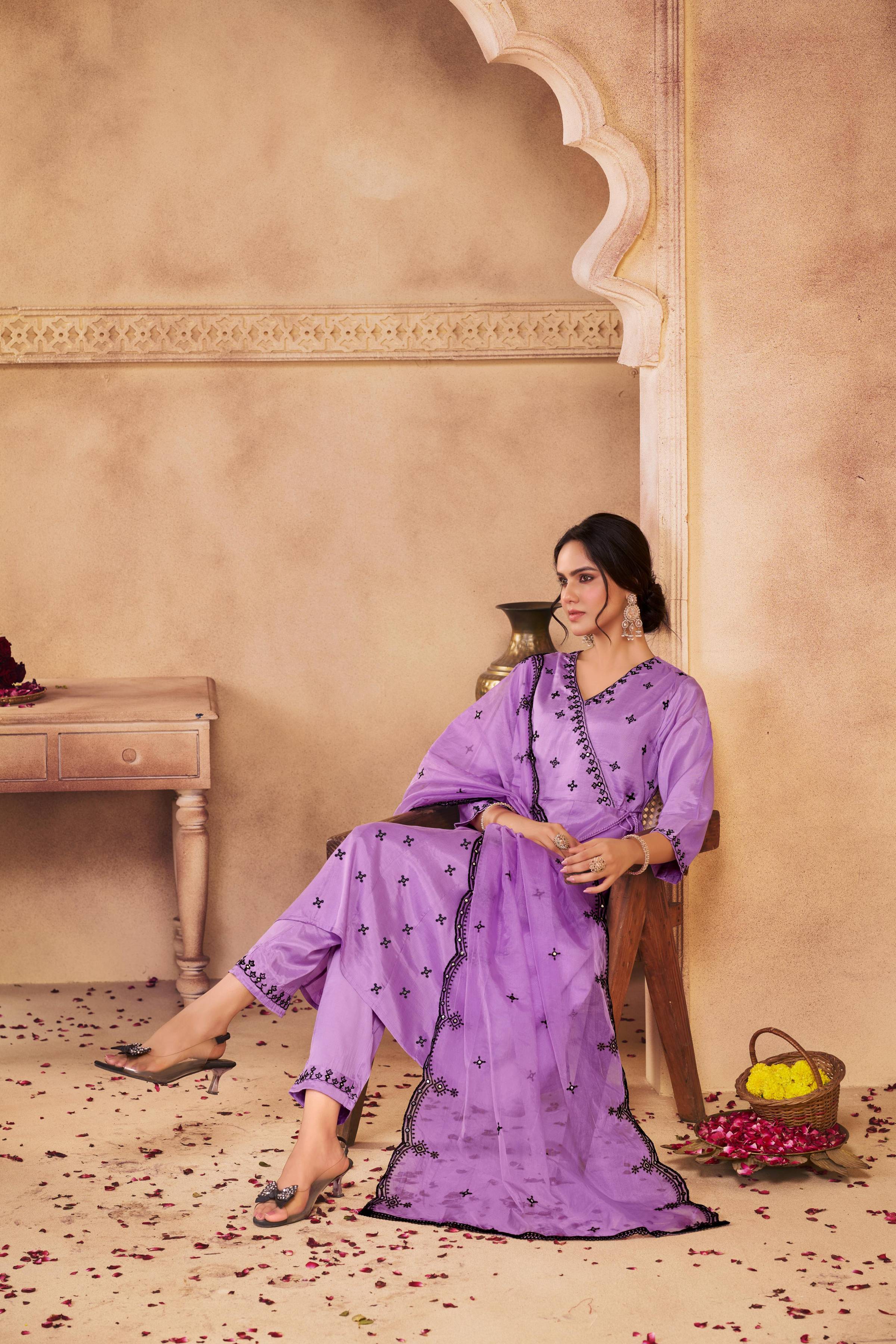 BulBul Ruqaiya Muslin Purple Kurta Set With Dupatta