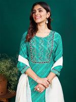 Thumbnail for Malishka Women's Rama Rayon Pinted & Embroidery Kurta Set With Dupatta - Rama - Distacart