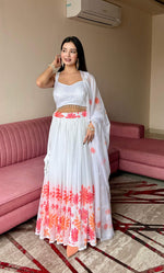 Thumbnail for Lorenvalley Fashion White Georgette with Floral Print Design Lehenga Choli with Dupatta