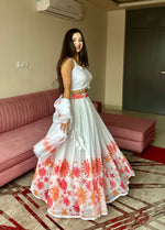 Thumbnail for Lorenvalley Fashion White Georgette with Floral Print Design Lehenga Choli with Dupatta