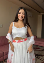 Thumbnail for Lorenvalley Fashion White Georgette with Floral Print Design Lehenga Choli with Dupatta