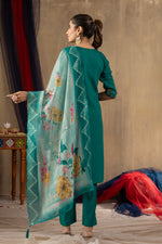 Thumbnail for Vedant Vastram Roman Silk Embroidery & Sequence Work Stitched Kurta Pant Dupatta Set-Rama - Distacart