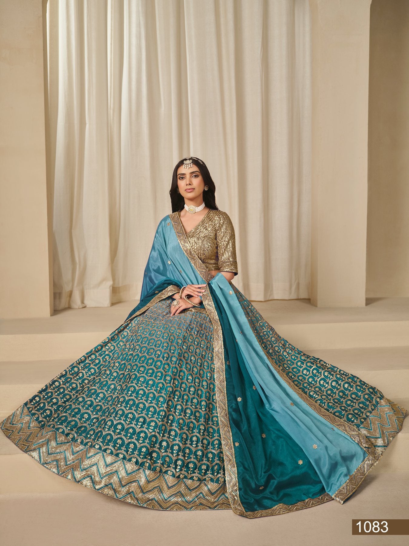 Anaita Turquoise Embroidered Heavy Chinon Silk Designer Lehenga With Blouse - Distacart
