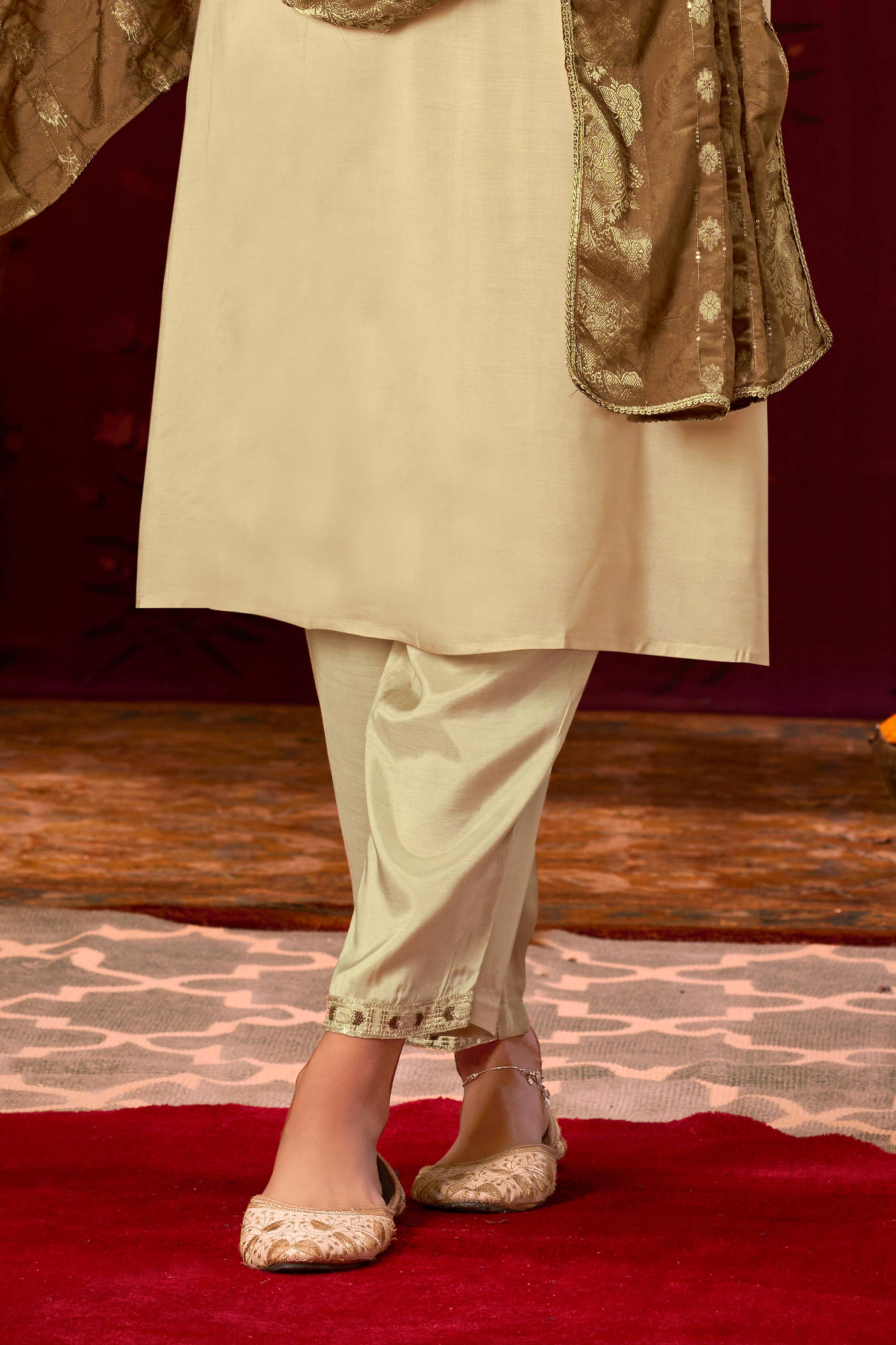 BulBul Ashima Beige Cotton Kurta Set With Dupatta