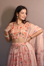 Thumbnail for Lorenvalley Fashion Peach Organza with Floral Print Design Lehenga Choli with Dupatta