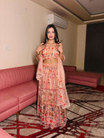 Thumbnail for Lorenvalley Fashion Peach Organza with Floral Print Design Lehenga Choli with Dupatta